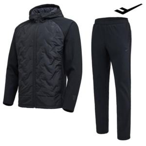 [AK플라자] [프로스펙스] 남성 FW 겨울 퀼팅 패딩 TR 상 하 블랙 트레이닝복 세트 약기모 바지 셋업