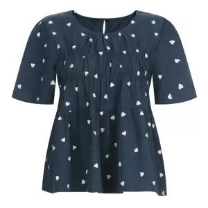 여성 스모크밴딩 하트 A라인 반팔 블라우스 MSE-WBL-20706-네이비