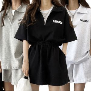 여성 여름 루즈핏 트레이닝복 세트 밴딩 반팔 반바지 셋업 상하의 세트 SK22