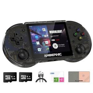 도스누라 RG353P 휴대용 게임 콘솔 리눅스 및 안드로이드 듀얼 OS RK3566 64BIT 64G TF 카드 4420+ 클래식 3.5인치 IPS 화면 3500mAh 배터리 지원 5G WiFi 4.2 블루투스(RG353P-블랙)