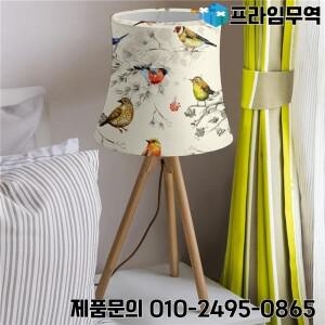 거실 침실용 전등갓 귀여운 새 수채화 디자인 패턴 드럼 램프 쉐이드 테이블 스트레치 천