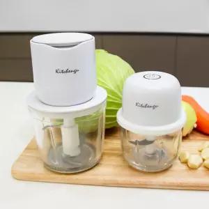 키친구 무선 유리 이유식 채소 마늘 전동 다지기 고기 야채 만능 분쇄기 300ML + 600ML 세트