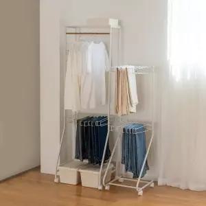 [리빙숲]손쉽게 정리하는 올인원 멀티 옷걸이 행거 2단 /이동식 철제 드레스룸 행거