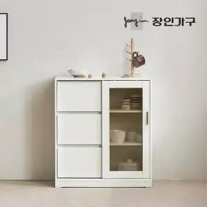 장인가구 아망드 슬라이딩 800 유리 3단서랍 주방 수납장 그릇 장식장 홈카페장
