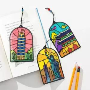 [문구티쳐] 민화샵 KC인증 조각 스티커 썬캐쳐 장식 (6종택1) DIY 명화/랜드마크 조각퍼즐 만들기 책갈피스티커