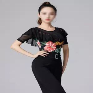 라인댄스복 상의 반팔 줌바복 연습복 브이넥 공연복