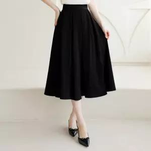 [시크라인] (~XXL까지) 벨노라 핀턱 플레어 뒷지퍼 롱 스커트 가을 하객룩 오피스룩 모임룩 격식룩 빅사이즈
