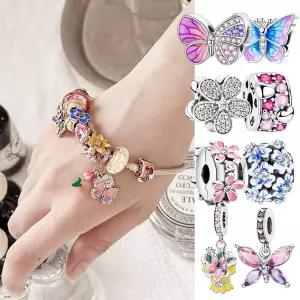 베리스톤 판도라팔찌 호환 꽃나비 참 ( 판도라호환 플라워 실버 핑크 블루 )