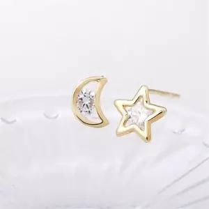 [셀러허브][오노마] ONM 14K GOLD 별님달님 언발란스 일자침 데일리 금 귀걸이 (9592454)