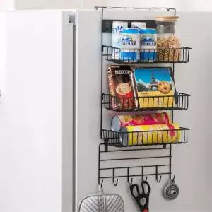 냉장고옆 걸이 3단 블랙 철제 선반 양념통 정리대 소스 부착 주방 정리함