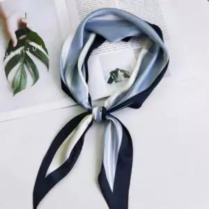 여성 블루 플라워 미니 실크 스카프 쁘띠 고급 머플러