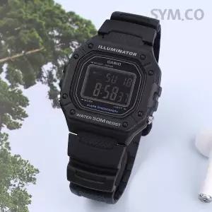 [카시오] W-218H-1B 스퀘어 디지털 올블랙 군인 군용 남자 우레탄 손목시계 c