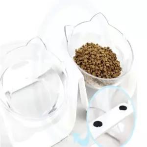 믿고사는잡화점 파스텔 각도조절 투명 쌍식기 화이트 고양이투명물그릇 아기고양이밥그릇