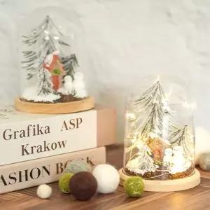 [오피스스쿨] 토단 눈 덮인 숲속 오두막 아크릴돔 만들기 1인세트 DIY 겨울환경 클레이만들기 크리스마스소품 LED와이어전구