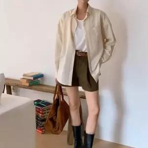 [다잇템] 여자 싱글주머니 남방 면혼방 빅사이즈 줄지 남방