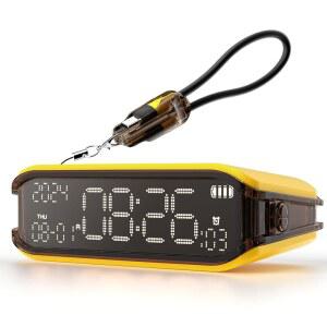 침실용 V-CHECKER 디지털 알람 시계, 침대 옆용 소형 잠자는 사람을 위한 시끄러운 알람, 밝기 조절 가능, 12/24시간, 포모도로 타이머