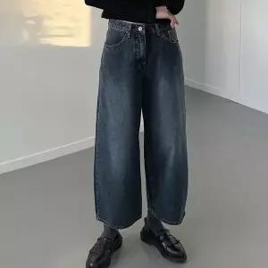 여자 기모벌룬팬츠 워싱 와이드진 항아리 겨울 청바지