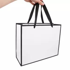 화이트 쇼핑백5p 4size가로형 끈손잡이 블랙테두리 선물포장 종이가방 중형