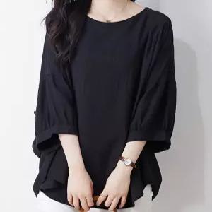 [드레스허그]마에 블랙 7부소매 러플 블라우스