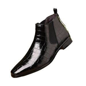 첼시 부츠의 남성 가죽 프린트 슬립 비즈니스 캐주얼 드레스 앵클 편안한 하이탑 포인트 토 탄력 밴드