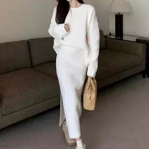 [콩심팥심]데일리 오피스룩 니트 스웨터 롱스커트 코디 세트 트임스커트