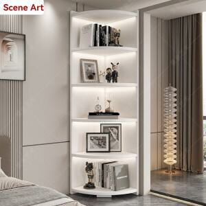코너 캐비닛  가정용 다층 바닥 스탠딩 수납 진열장  부채  선반  소형 원목 보