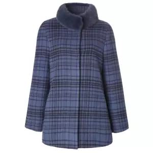 벨리시앙 브랜드관 밍크 카라 체크 울 하프코트_HC2403