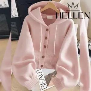 [헬렌] 캐주얼 핑크 후드 니트 가디건 로베리후드가디건 B-612