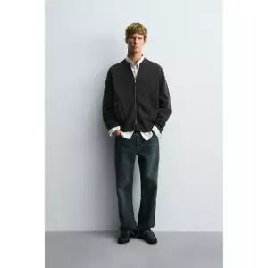 ZARA 워싱 니트 보머 재킷 - 블랙