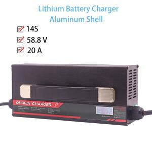 58.8V 20A 알루미늄 쉘 LCD 리튬 이온 배터리 충전기는 14S 51.8V 리튬 이온 배터리 고속 충전 48V 충전기