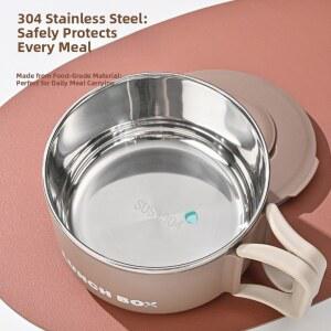 손잡이가 있는 라면 그릇 대용량 304 스테인리스 스틸 도시락 뚜껑 밀폐형 샐러드 밥 수프 그릇