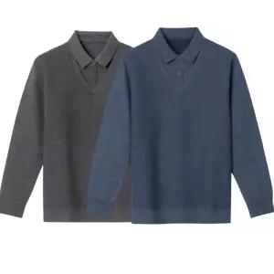 이중 디자인 기모 안감 남자 카라 긴팔 티셔츠 남성 겨울 남성 티 면혼방