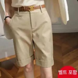 여름 하이웨스트 반바지 흰색 여성 캐주얼 팬츠 허리띠 포함 M 추천 47.5-52.5kg