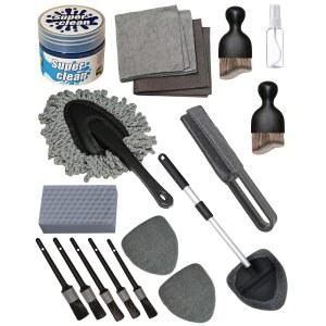 윈도우, 대시보드, 통풍구, 윈드실드 클리너 브러시, 매직 스펀지, 샤모아 천, 브러시 및 액세서리용 18Pcs 프로페셔널 자동차 인테리어 디테일 키트 올인원 청소 도구 보기