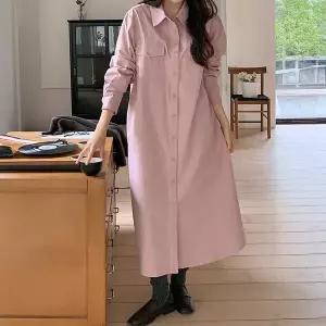 [공구우먼] [제작] 디에니 루즈핏 포켓 셔츠 롱 원피스 84324 빅사이즈 여성의류