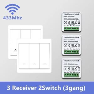 투야 스마트봇RF 433MHz 무선 스마트 벽 조명 스위치 패널 리모컨 미니 릴레이 수신기 123 갱 푸시 버튼 LE