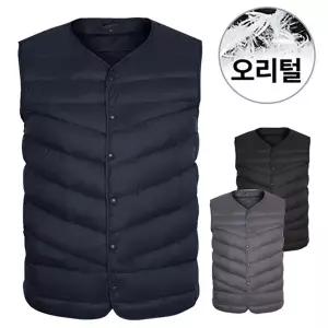 [디바옴므] 덕다운 투웨이 경량 패딩 집업 라운드 조끼 오리털