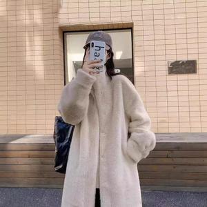 [일몰 저녁 단풍] 모조 밍크 플러시 모피 코트 여성의 긴 두꺼운 겨울