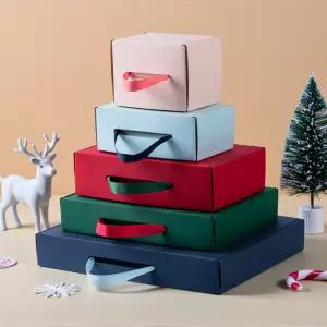 (G형 손잡이컬러박스) 끈 크리스마스 선물 상자 고급 단상자 일체형 미니 골판지 레드 그린 블랙 핑크 답례품 쿠키 대형 디저트 종이 포장