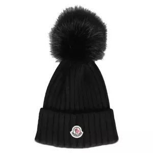 [몽클레르]몽클레어 25FW 로고 패치 폼폼 립 니트 비니 블랙 3B000 64 M1131 999