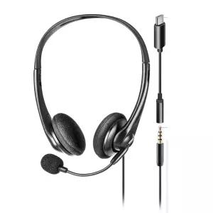 C타입 3.5mm 4극 유선헤드셋 마이크 헤드폰 어학용 학습용 노트북 PC 핸드폰 태블릿 인강 게임