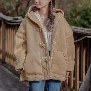 더플 양털 후드 무스탕 하프 코트 오버핏 여성 빅사이즈