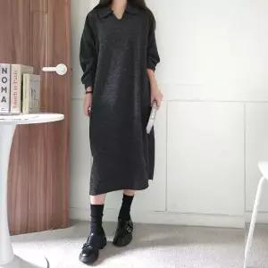 [하프클럽/]니트 조직 카라 트임  빅사이즈 롱 원피스