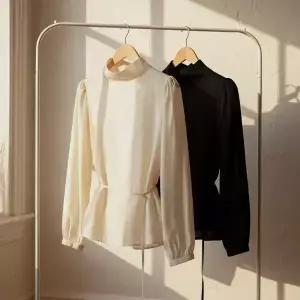 핫핑 [하객룩/고급스러움] 벨로티 모크넥 스트랩벨트 텐셀 긴팔블라우스