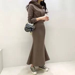 [미나그램] 커든 기모 머메이드 후드 원피스