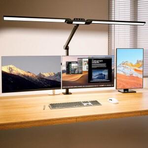 클램프가 장착된 LED 건축가용 책상 램프 - 홈 오피스용 24W 초밝은 조절 가능한 스윙 암 라이트, 스텝리스 터치 컨트롤이 있는 3000루멘 자동 조광 컴퓨터 램프, 통화를 위한 회전식, 제도