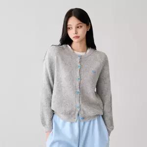 [피핀] 울 혼방 라운드넥 배색 자수 가디건 #22629