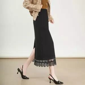 여성 러블리한 쉬폰 스커트 레이스 가을 트임 일자 하이웨스트 힙업 한걸음 인기1
