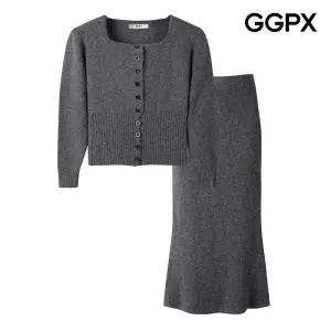 스퀘어 니트 가디건 앤 머메이드 스커트 투피스 GP1OP012F