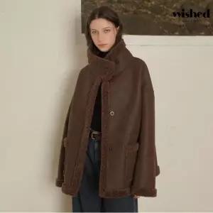 하이넥 버튼 레더 무스탕 양털 하프 자켓 (WIBDJK007)